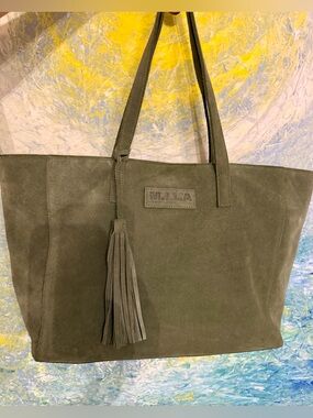 M.I.L.A Olive Suede Tote with Tassel Shoulder Straps